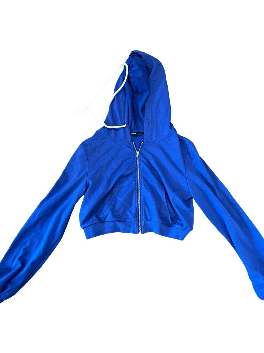 SHEIN Blue Cropped Hoodie | Y2K Zip Up Sweatshirt Casual Streetwear